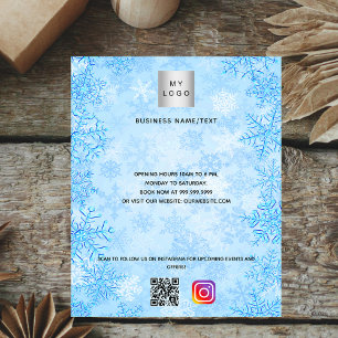 Prospectus 11,4 Cm X 14,2 Cm Noël bleu entreprise logo qr code instagram