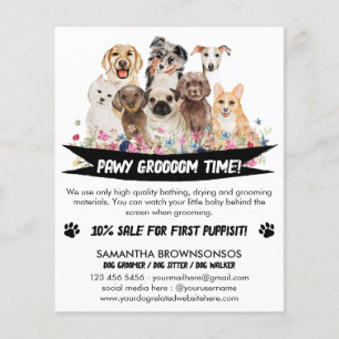 Prospectus 11,4 Cm X 14,2 Cm Noir blanc Simple Floral Illustré Chien groomer