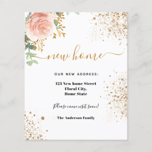 Prospectus 11,4 Cm X 14,2 Cm Nouvelle adresse domicile rose or floral mobile ca