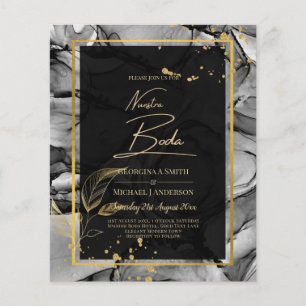 Prospectus 11,4 Cm X 14,2 Cm NUESTRA BODA Black Gold Ink Wedding INVITE