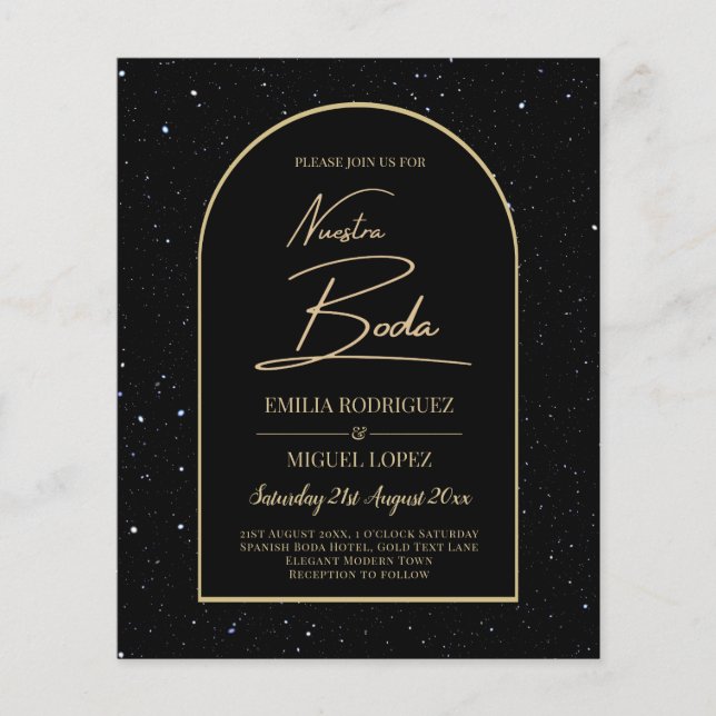 Prospectus 11,4 Cm X 14,2 Cm NUESTRA BODA BLACK OR étoile INVITATION de nuit (Devant)