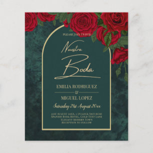 Prospectus 11,4 Cm X 14,2 Cm NUESTRA BODA Green Gold RED Roses INVITATION d'hiv