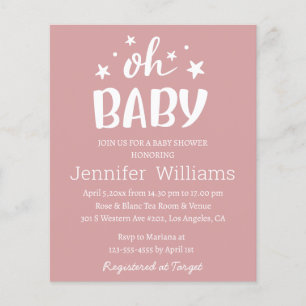 Prospectus 11,4 Cm X 14,2 Cm oh bébé, invitation de baby shower rose minimalist