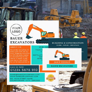Prospectus 11,4 Cm X 14,2 Cm Orange Excavateur, Constructeurs Publicité