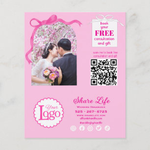 Prospectus 11,4 Cm X 14,2 Cm Organisateur de mariage Ruban Rose Flyer d'entrepr