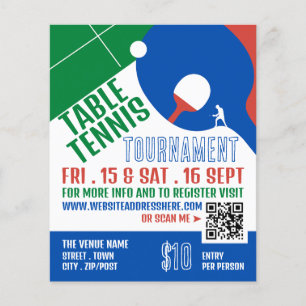 Prospectus 11,4 Cm X 14,2 Cm Paddle Design, Tennis de Table Tournoi Publicité