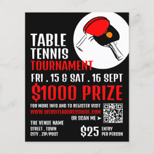 Prospectus 11,4 Cm X 14,2 Cm Paddle rouge et noir, Tournoi de tennis de table