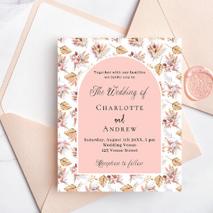 Prospectus 11,4 Cm X 14,2 Cm Pampas fleurs rose budget or faire-part de mariage