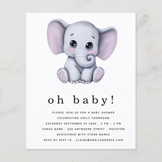 Prospectus 11,4 Cm X 14,2 Cm PAPER Elephant Genre Neutre Baby shower Invitation (Devant)