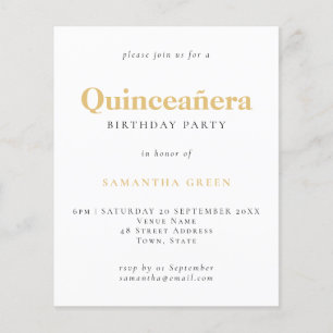 Prospectus 11,4 Cm X 14,2 Cm PAPER Gold Texte noir Quinceañera Anniversaire Inv