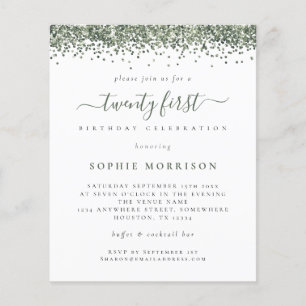 Prospectus 11,4 Cm X 14,2 Cm PAPER Green Glitter Twenty First Party Invite