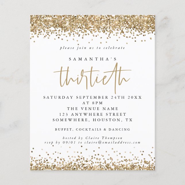 Prospectus 11,4 Cm X 14,2 Cm PAPER Parties scintillant d'or Invitation du trent (Devant)
