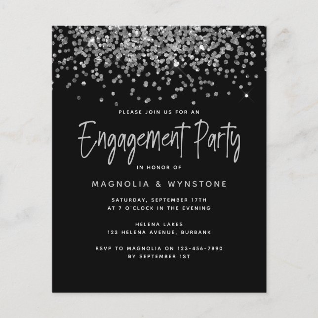 Prospectus 11,4 Cm X 14,2 Cm PAPER Parties scintillant en argent Invitation de  (Devant)