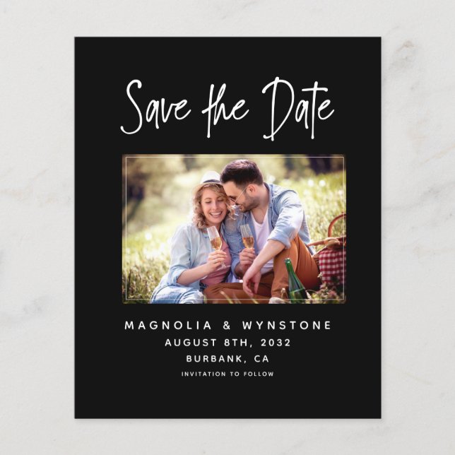 Prospectus 11,4 Cm X 14,2 Cm PAPIER Black Photo Wedding Enregistrer la date Fly (Devant)