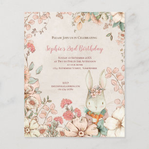 Prospectus 11,4 Cm X 14,2 Cm PAPIER   Bunny Floral 2e Invitation fille annivers