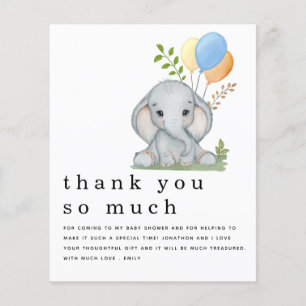 Prospectus 11,4 Cm X 14,2 Cm PAPIER Elephant Boy Baby shower Merci bleu