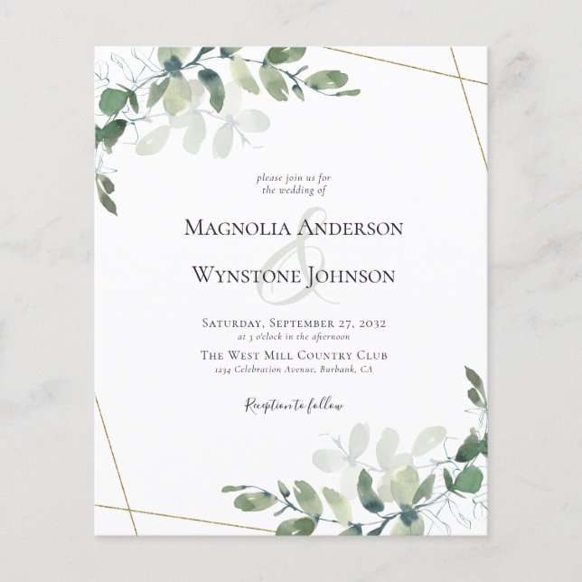 Prospectus 11,4 Cm X 14,2 Cm PAPIER Eucalyptus Faire-part de mariage or vert (Devant)