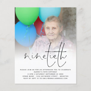 Prospectus 11,4 Cm X 14,2 Cm PAPIER   Photo Overlay Script 90th Birthday Invita