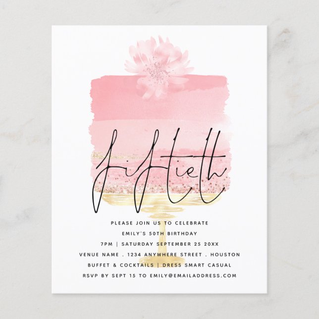 Prospectus 11,4 Cm X 14,2 Cm PAPIER | Pink Cake Script 50th Birthday Invitation (Devant)