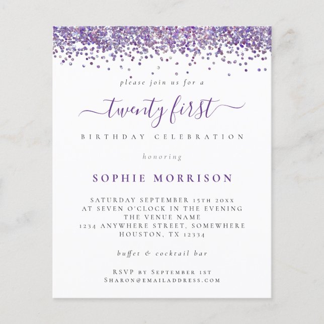 Prospectus 11,4 Cm X 14,2 Cm PAPIER Purple Parties scintillant Vingt premier In (Devant)