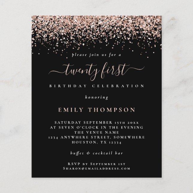 Prospectus 11,4 Cm X 14,2 Cm PAPIER Rose Parties scintillant 21e partie Invitat (Devant)