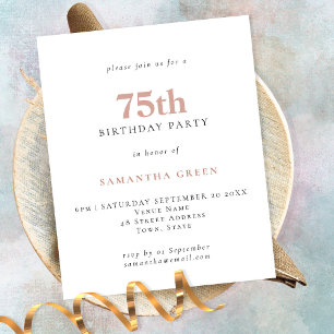 Prospectus 11,4 Cm X 14,2 Cm PAPIER Simple Texte Blush 75e Invitation anniversa