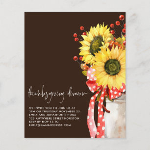 Prospectus 11,4 Cm X 14,2 Cm PAPIER   Tournesol Thanksgiving Dîner Invitation B