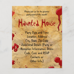 Prospectus 11,4 Cm X 14,2 Cm Parchemin Vieilli Splatter de sang Hauned House Fl