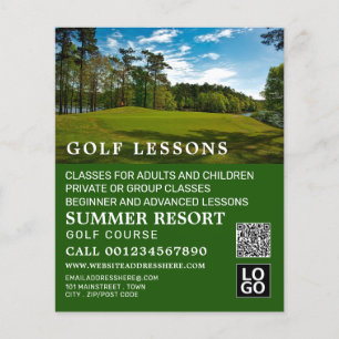 Prospectus 11,4 Cm X 14,2 Cm Parcours de golf, dépliant publicitaire de leçons 