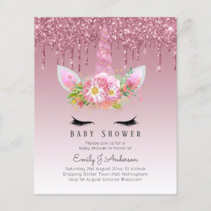 Prospectus 11,4 Cm X 14,2 Cm PARTIES SCINTILLANT BUDGET Invitation Unicorn Baby