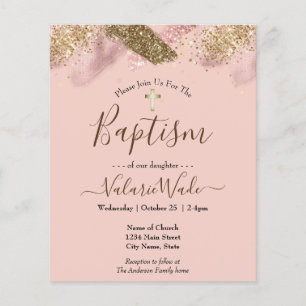 Prospectus 11,4 Cm X 14,2 Cm Parties scintillant rose Faux Budget Baptême Flyer