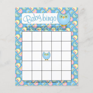Prospectus 11,4 Cm X 14,2 Cm Pastel Blue Cute Owl thème Baby shower - Bingo