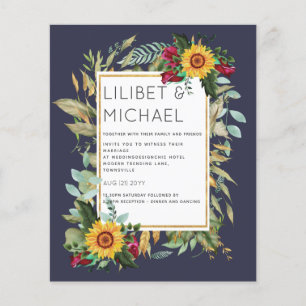 Prospectus 11,4 Cm X 14,2 Cm Pays Tournesols Rustiques Bourgogne Mariage Rose