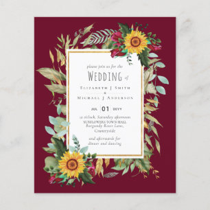 Prospectus 11,4 Cm X 14,2 Cm Pays Tournesols Rustiques Bourgogne Mariage Rose