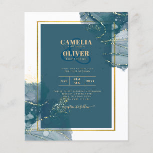 Prospectus 11,4 Cm X 14,2 Cm Peacock Blue Gold Alcohol ENK Chic Wedding Invitat