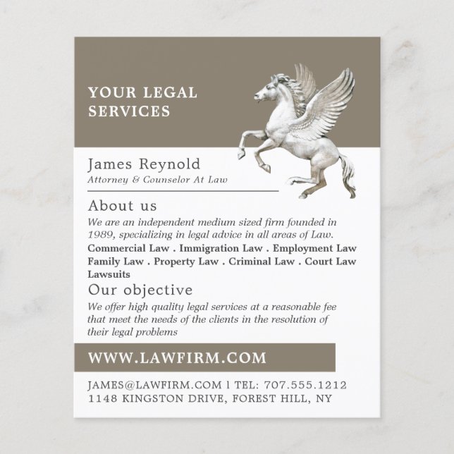 Prospectus 11,4 Cm X 14,2 Cm Pegasus, Services Juridiques Publicité (Devant)