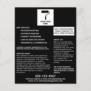 Prospectus 11,4 Cm X 14,2 Cm Peintre et Décorateur Ajoutez Votre Logo Noir