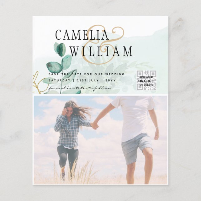 Prospectus 11,4 Cm X 14,2 Cm PHOTO BUDGET Green Wedding Enregistrer la date QRc (Devant)