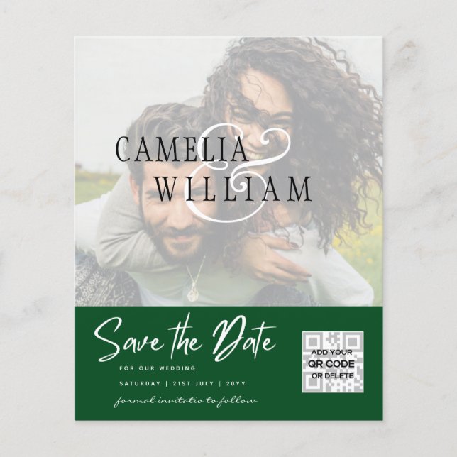 Prospectus 11,4 Cm X 14,2 Cm PHOTO BUDGET Moderne Enregistrer la date QR CODE R (Devant)