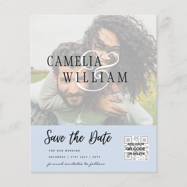 Prospectus 11,4 Cm X 14,2 Cm PHOTO BUDGET Moderne Enregistrer la date QR CODE R (Devant)