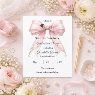 Prospectus 11,4 Cm X 14,2 Cm Photo d'un nœud rose Fête de fin d'études Date à r