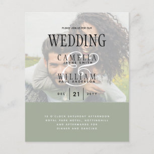 Prospectus 11,4 Cm X 14,2 Cm PHOTO FAIRE-PART DE MARIAGE superposition Texte bu