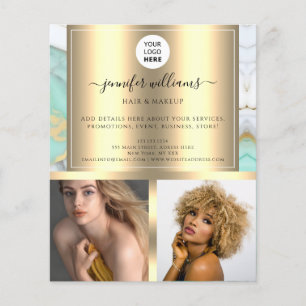 Prospectus 11,4 Cm X 14,2 Cm Photo Logo QR Code Promo Gold Green Marble