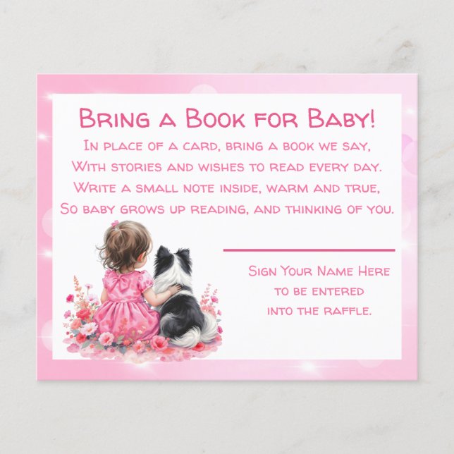 Prospectus 11,4 Cm X 14,2 Cm Pink Baby Shower Bring a Book for Baby (Devant)
