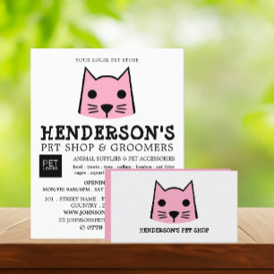Prospectus 11,4 Cm X 14,2 Cm Pink Cat, Pet Store & Groomers Publicité