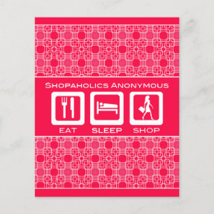 Prospectus 11,4 Cm X 14,2 Cm Pink Funny Shopaholic Eat Sleep Shop Promotionnel