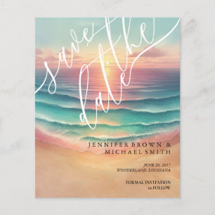 Prospectus 11,4 Cm X 14,2 Cm Pink Green Ocean Beach Aquarelle été soleil