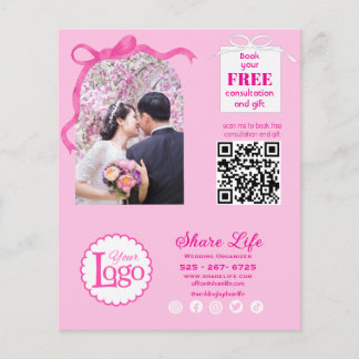 Prospectus 11,4 Cm X 14,2 Cm Pink Ribbon Wedding Organizer Business Flyer