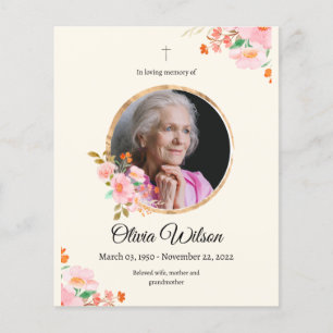 Prospectus 11,4 Cm X 14,2 Cm Pink Watercolor Floral Obitural Service