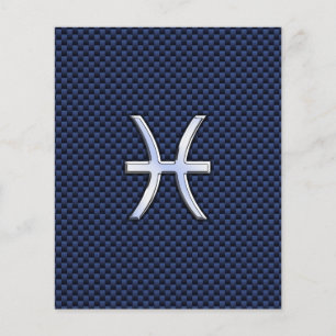 Prospectus 11,4 Cm X 14,2 Cm Pisces Zodiac Sign on Blue Carbon Fibre Print